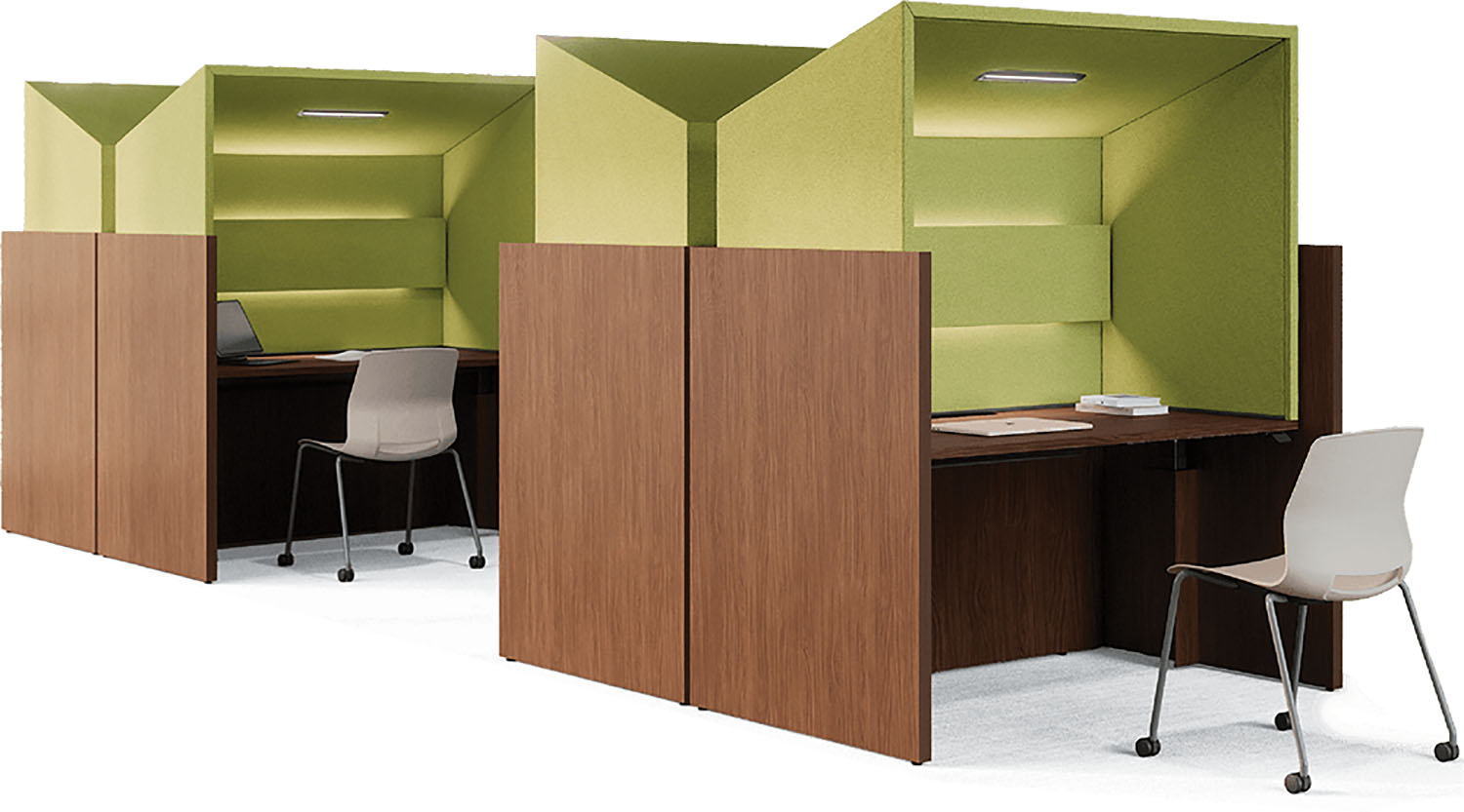A room with two cubics and a desk.
