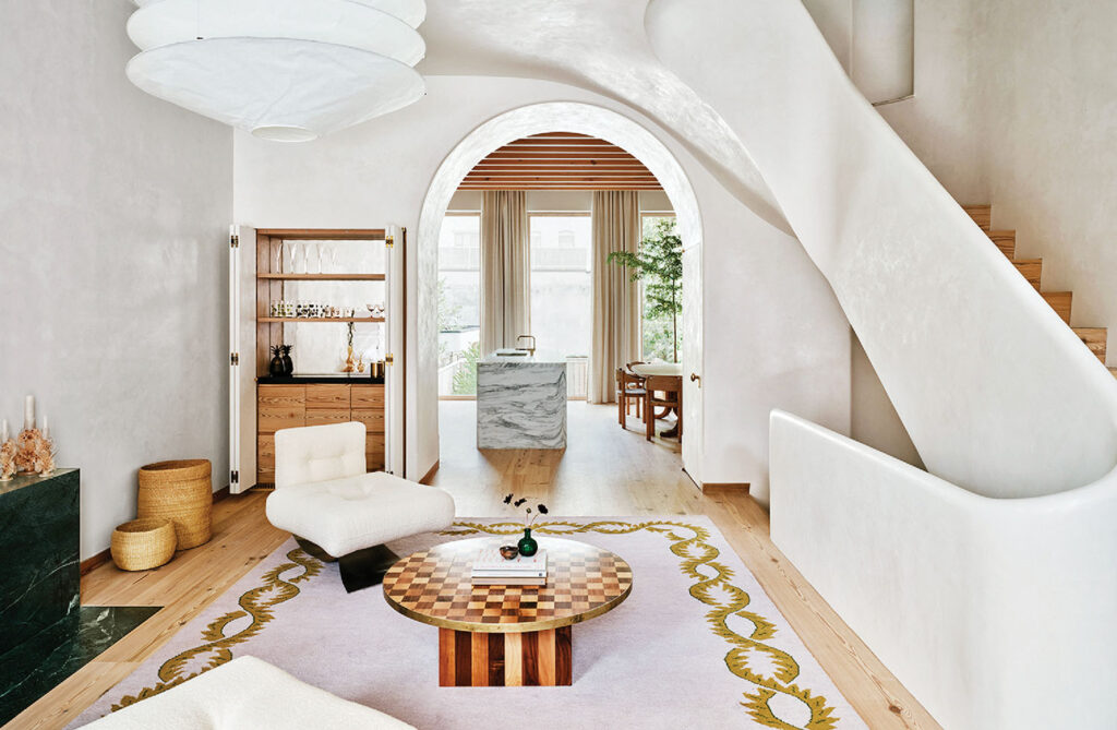 A living room with a couch and a coffee table