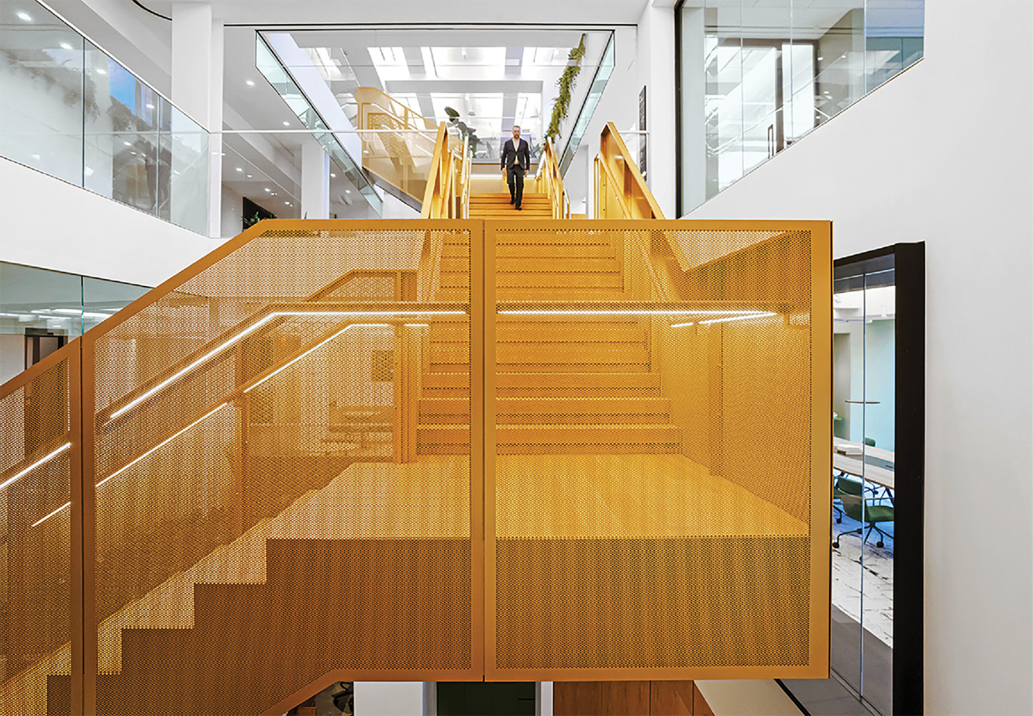 A staircase with a wooden tread.