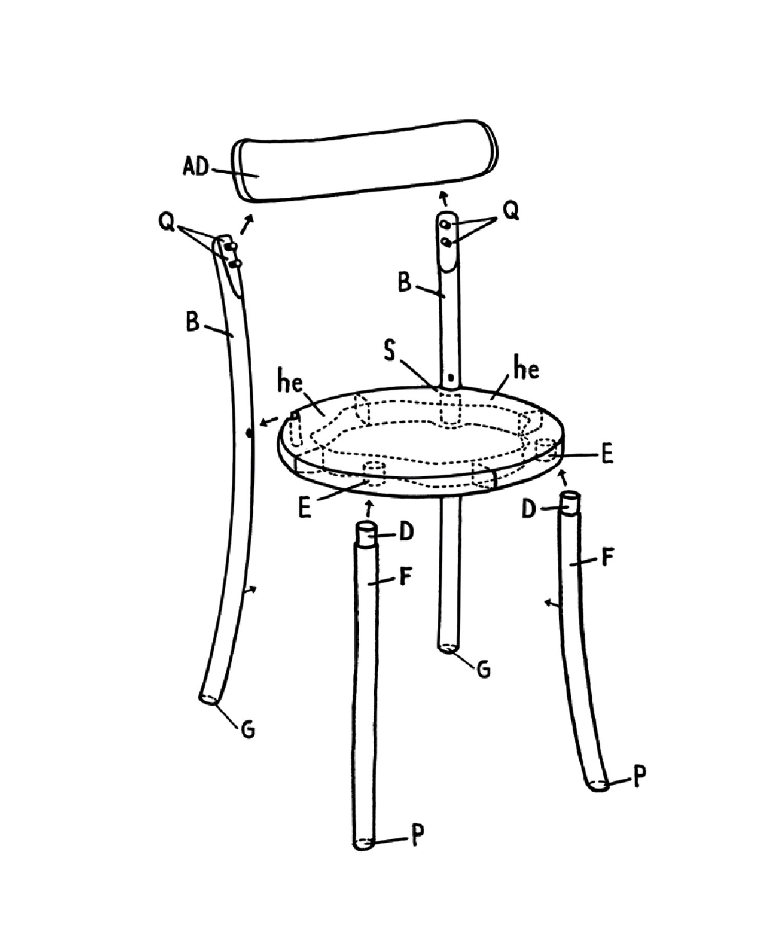 A drawing of a chair with a seat and a seat.