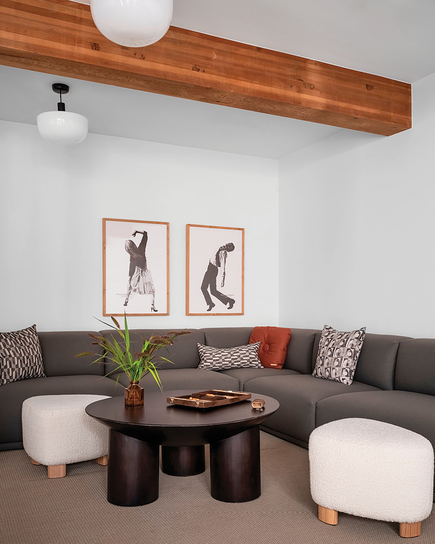 A living room with a couch and a coffee table.