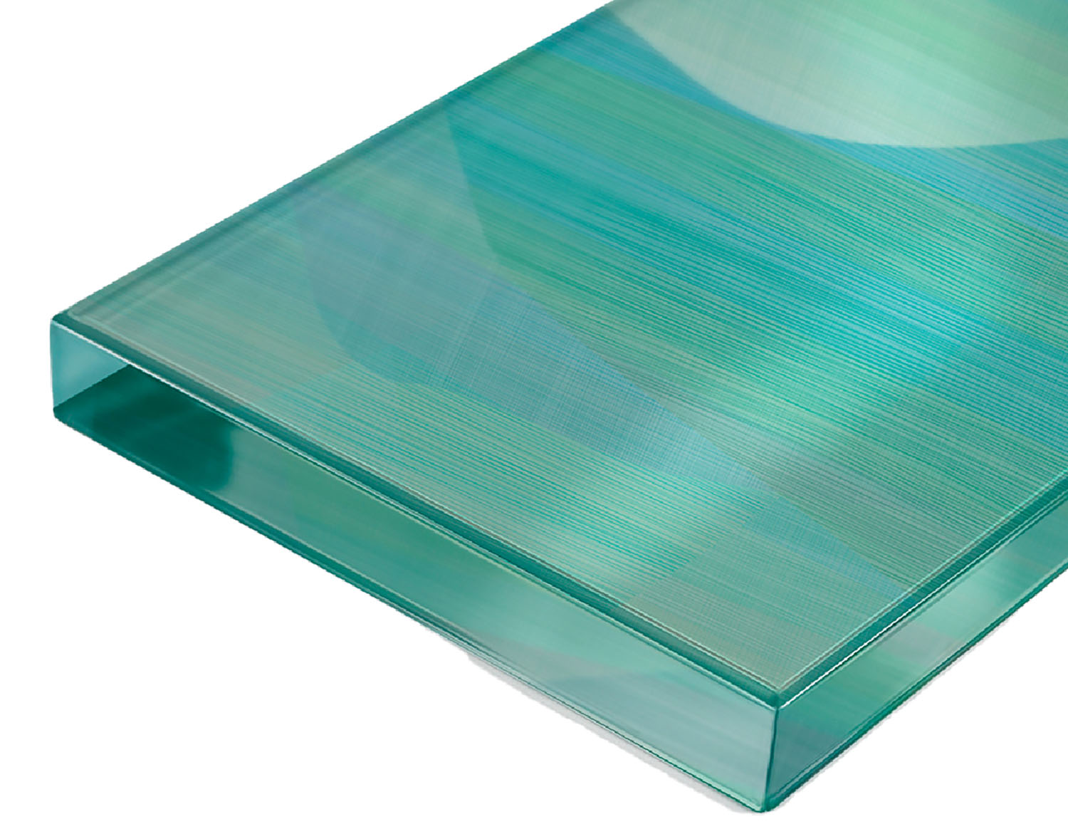 A green glass box with a white background.