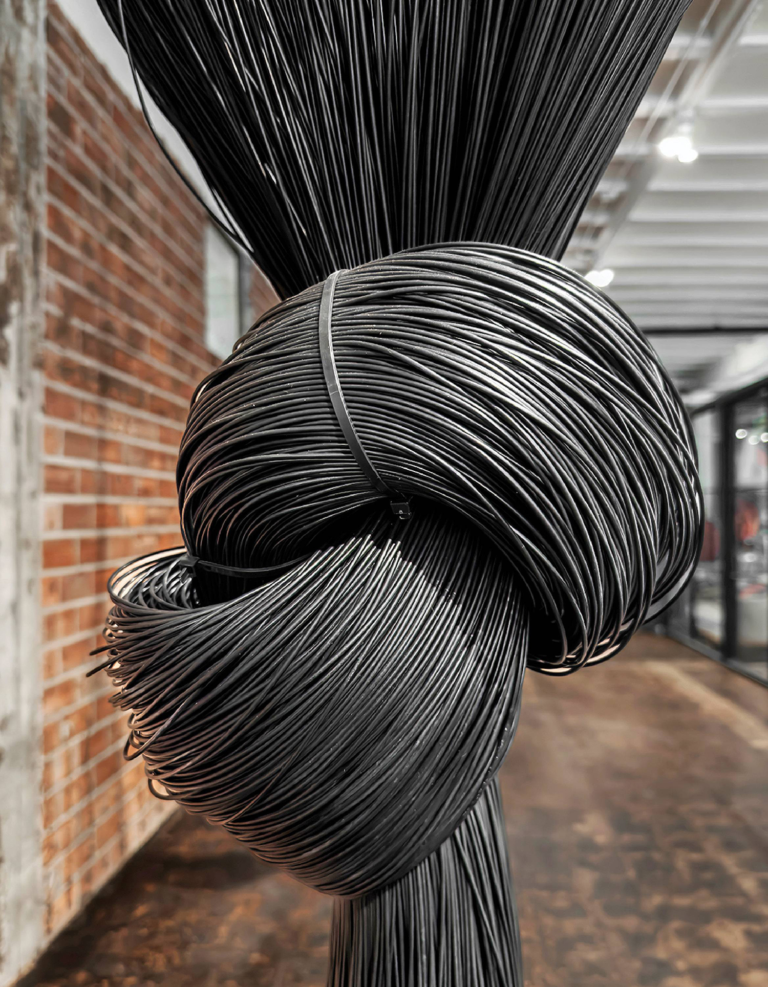 A sculpture made out of black wires