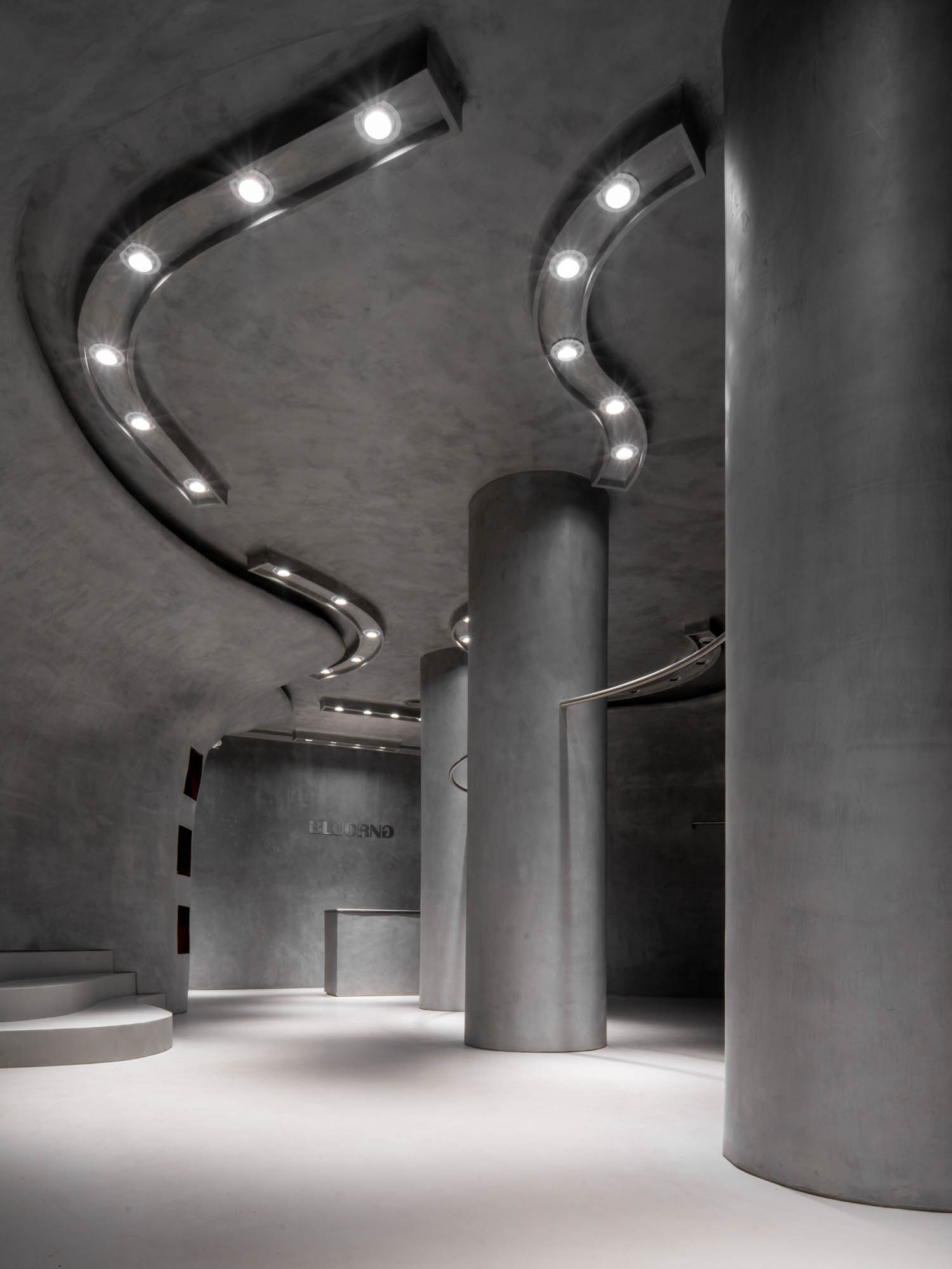 undulating walls and lights inside this retail store