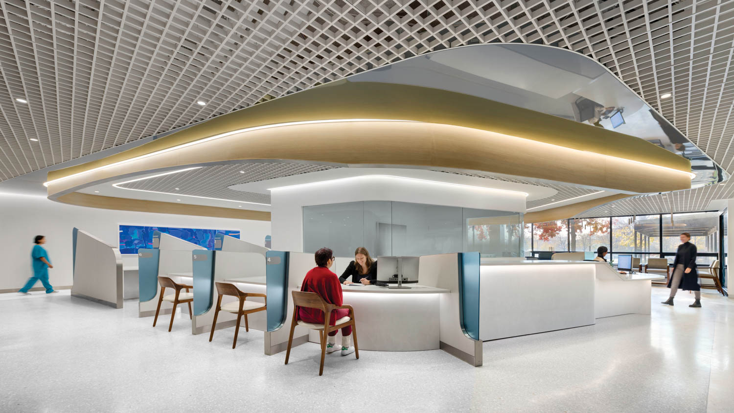 patient sitting at lobby area with soft lighting