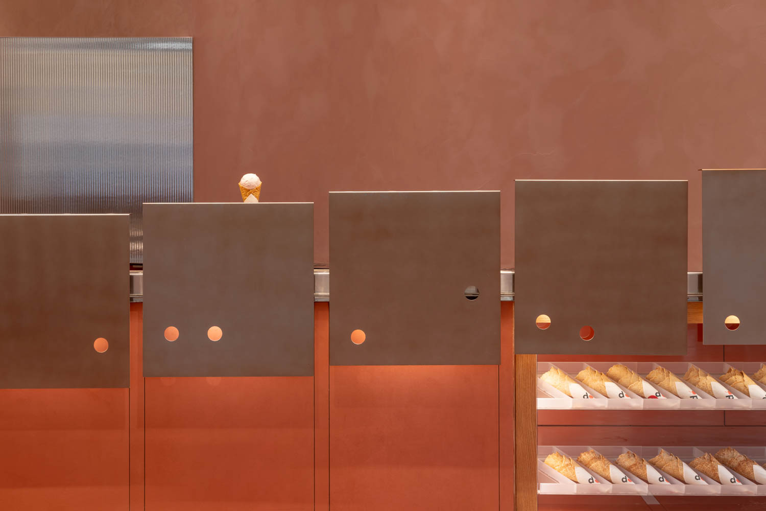metal panels line this ice cream shop