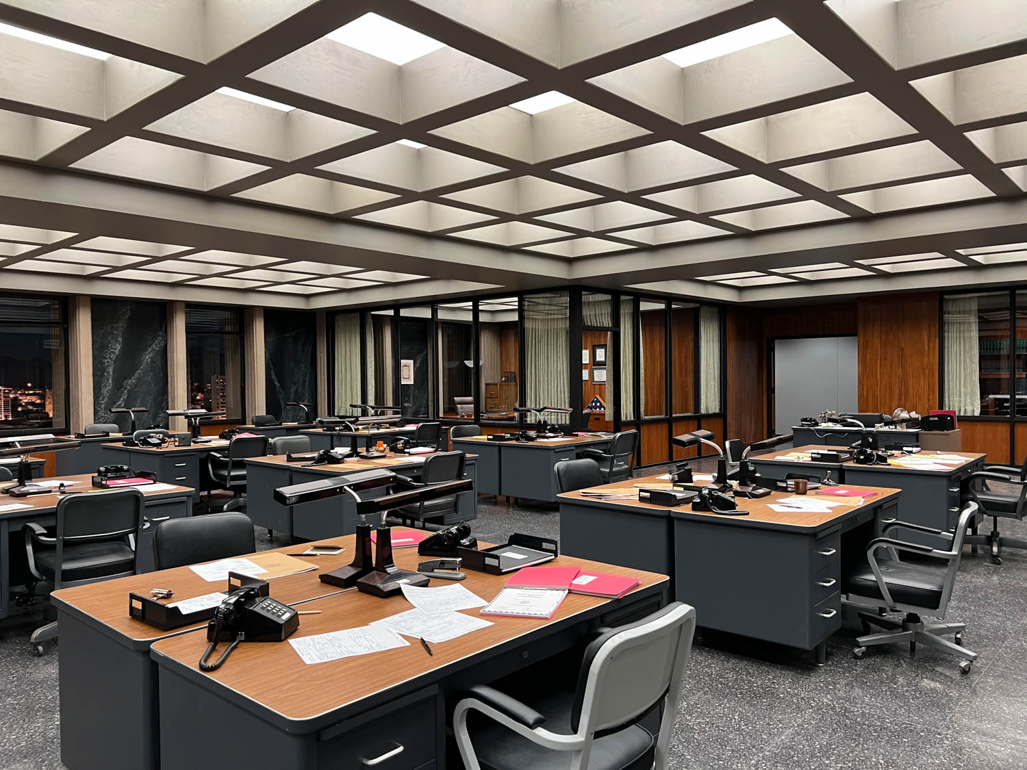 FBI office with multiple desks and lights