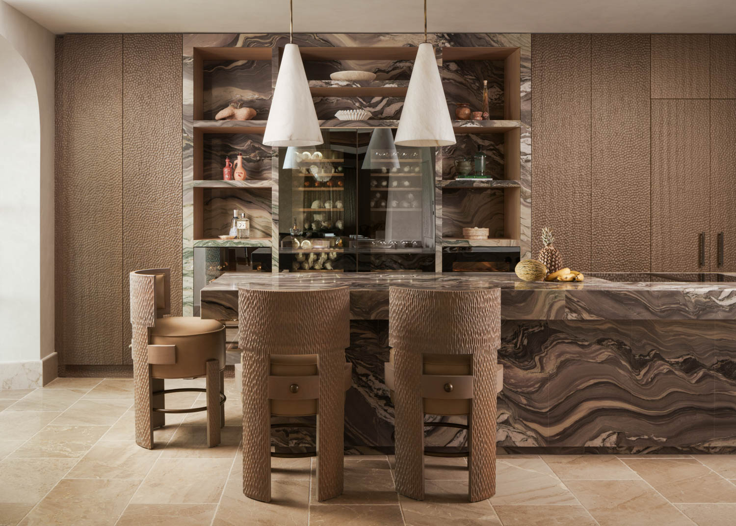 kitchen area with marble island