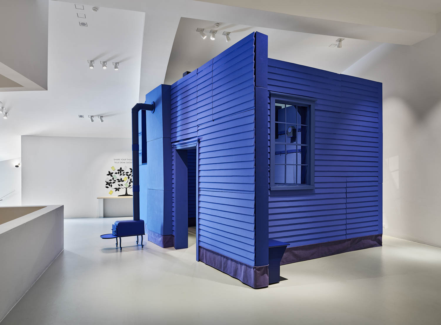 exterior of a blue art structure