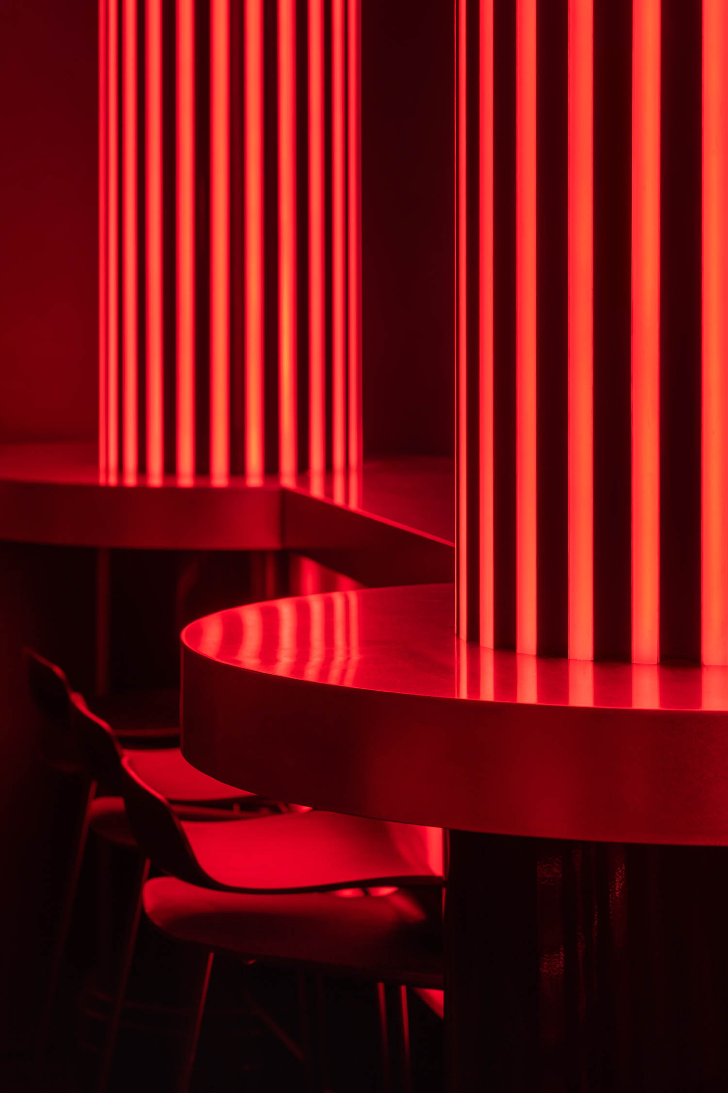 custom-fabricated columns with LED strips