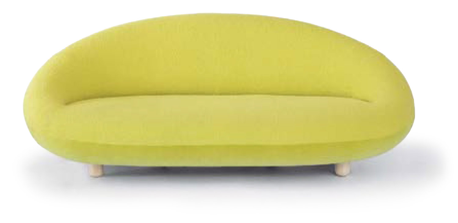 A yellow chair with a wooden base.
